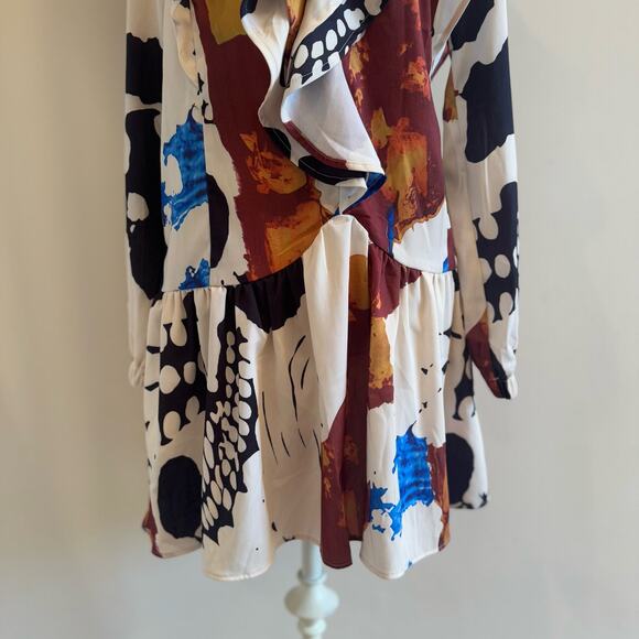 Mulla Ruffle Mini Dress Womens Small Art to Wear Boho Festival Maximalism Colors - Picture 4 of 11